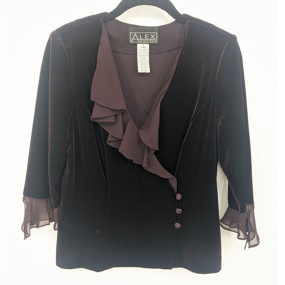Alex Evenings Whimsygoth Velvet Top Small Purple Ruffle Witchy Vamp‎ Fairy Goth